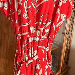 Red Floral Belted Dress